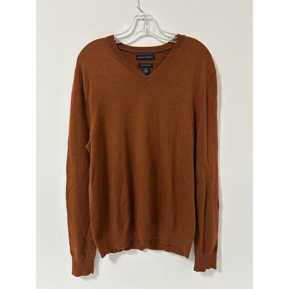 Banana Republic Mens Extra Fine Italian Merino Wool Sweater Size L Rust V Neck - Picture 1 of 9